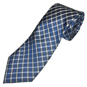 ENRO Tie Men’s Elegant Blue Gray Plaid 100% Silk Necktie Classic New With Tag